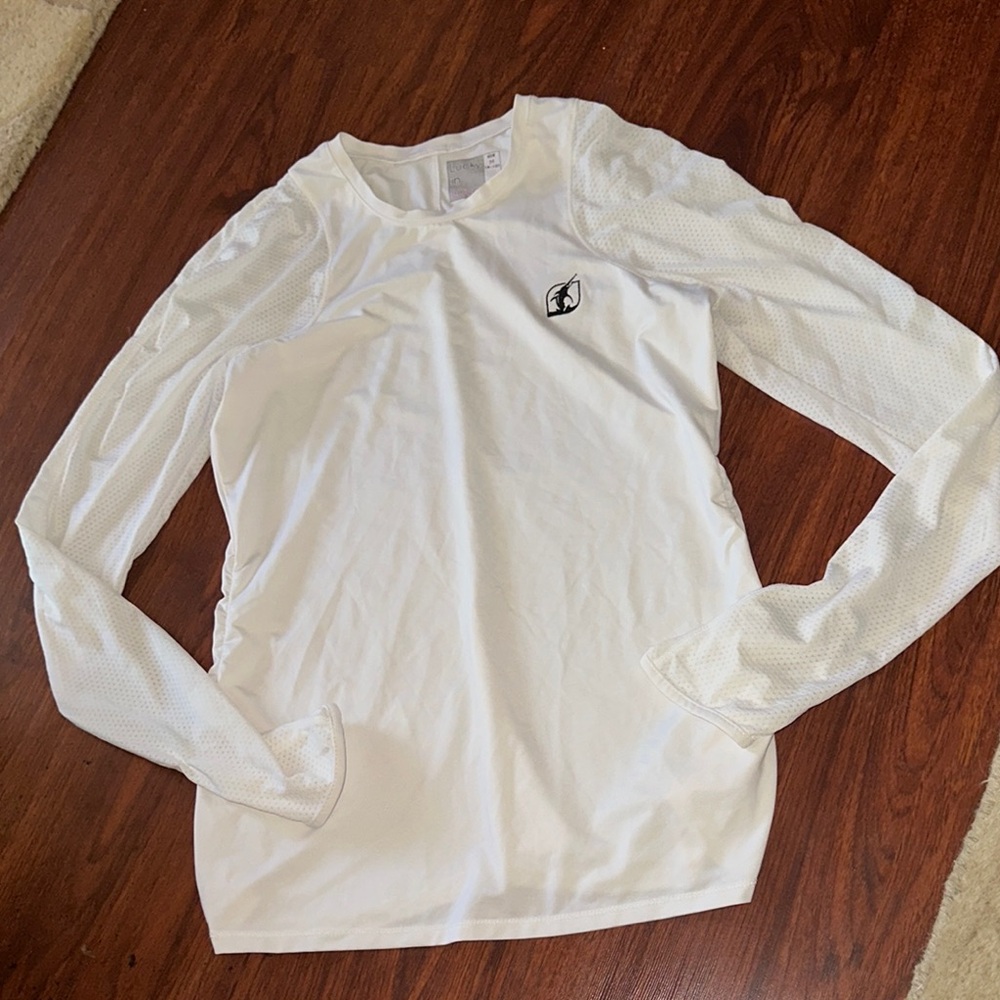 Lucky In Love White Long Sleeve Women’s Athletic Shirt with thumb cut outs